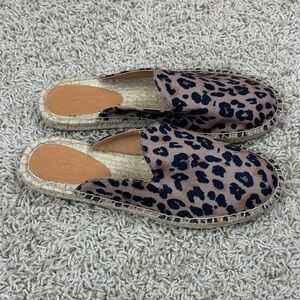New J. Crew leopard print Espadrille mule slides sz 6.5